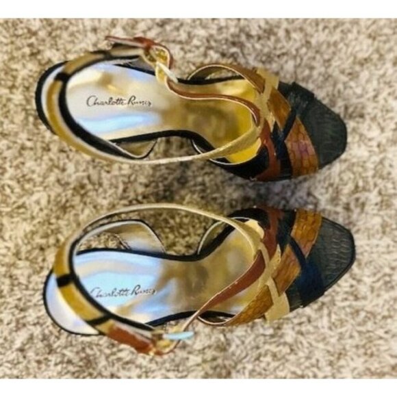 Charlotte Russe NEW Strappy High Heel Sandals Multi-Color Snake Print Peep Toe 8 - Picture 6 of 7